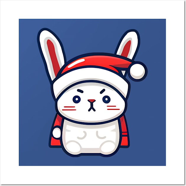 Angry Bunny in Santa hat Christmas Wall Art by beangeerie